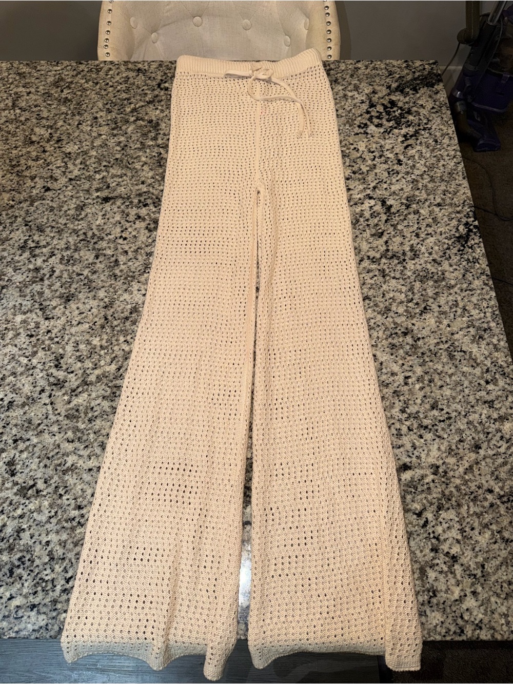 Cream Crochet Wide-Leg Pants